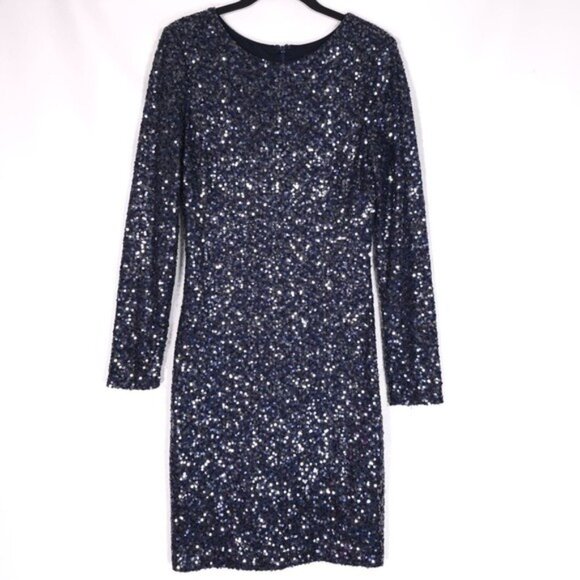 BADGLEY MISCHKA Sequin Disco Mini Dress Cocktail Midnight Lined‎ Size 10 - Picture 1 of 14